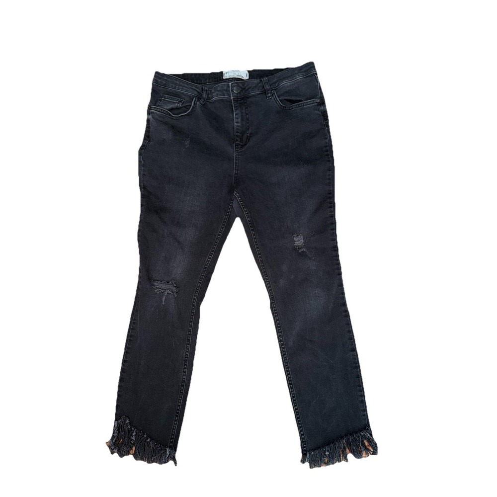 Free People Frayed Skinny Cropped Jeans Women's Size 31 Black